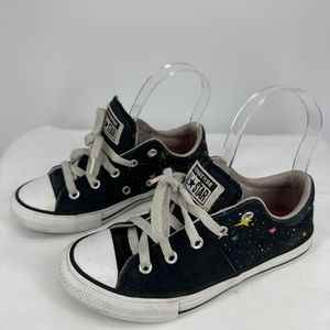 Schoolgirl's Glam Converse All Stars, Black, Decorated with Stars, Size 1Child